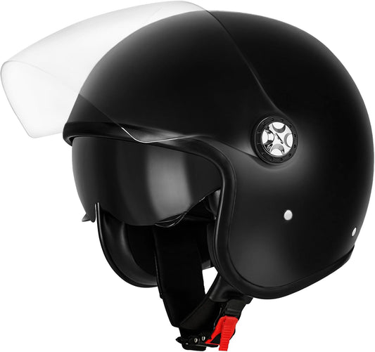 Casque Moto Jet Ouvert - Demi-Casque Scooter avec Double Visière Pare-Soleil 3/4 pour Adulte Homme Femme Respirant Homologué ECE 22.06