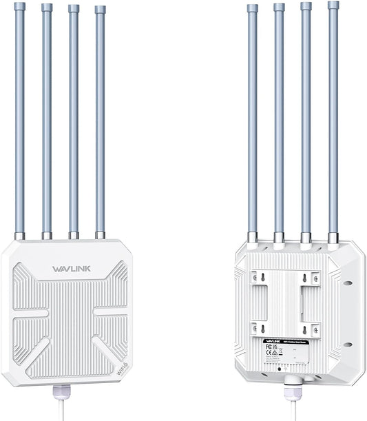 Point Accès Extérieur WiFi6 Longue Portée WiFi Extérieur Double Bande 2,4G / 5G AX3000 Extendeur en Maille PoE/4 x 8 dBi Antenne High-gain Boîtier Protection IP67