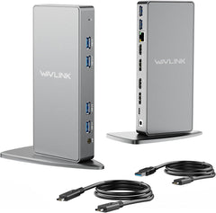 Station d'accueil Displaylink, Station d'accueil Universelle USB C avec 2 × HDMI & DP, Ethernet Gigabit, 6 × USB 3.0, Audio, Microphone, Compatible avec Mac OS et Windows