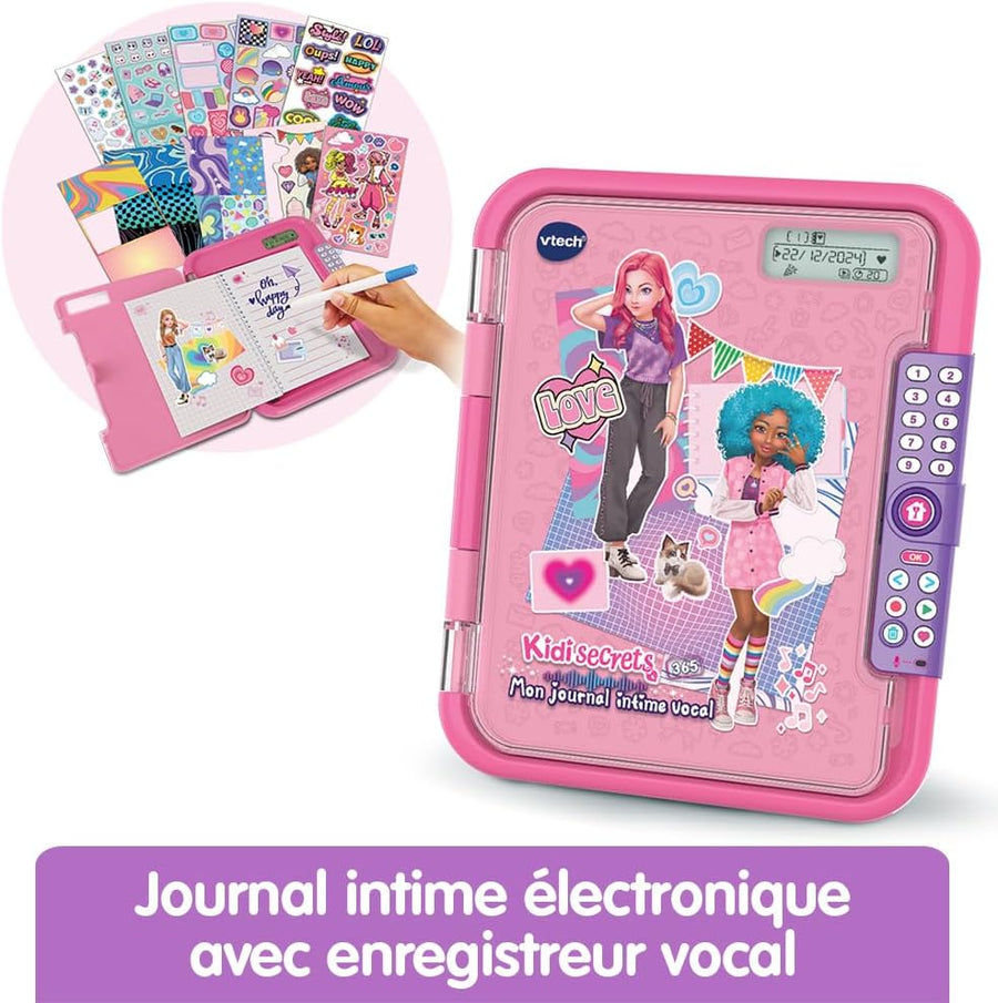 KidiSecrets 365 Mon Journal Intime Vocal Rose, Journal Intime Électronique avec Code, Micro Enregistreur, Carnet Secret, Feutre et Jeux ROSE