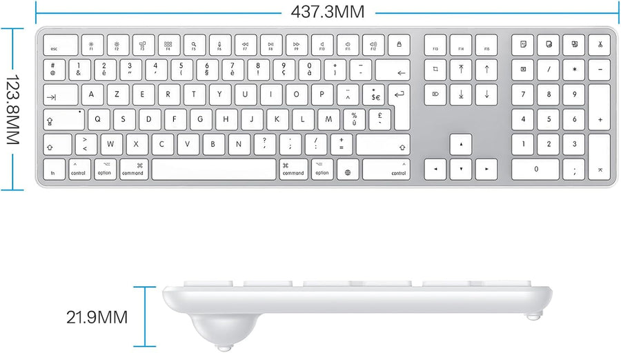 Clavier Filaire pour Mac, Câble de Clavier avec Double Port (Type C/USB), AZERTY Français pavé Numérique, Compatible avec Apple Mac Pro/Mini, MacBook Air/Neo, iMac Pro, Argent