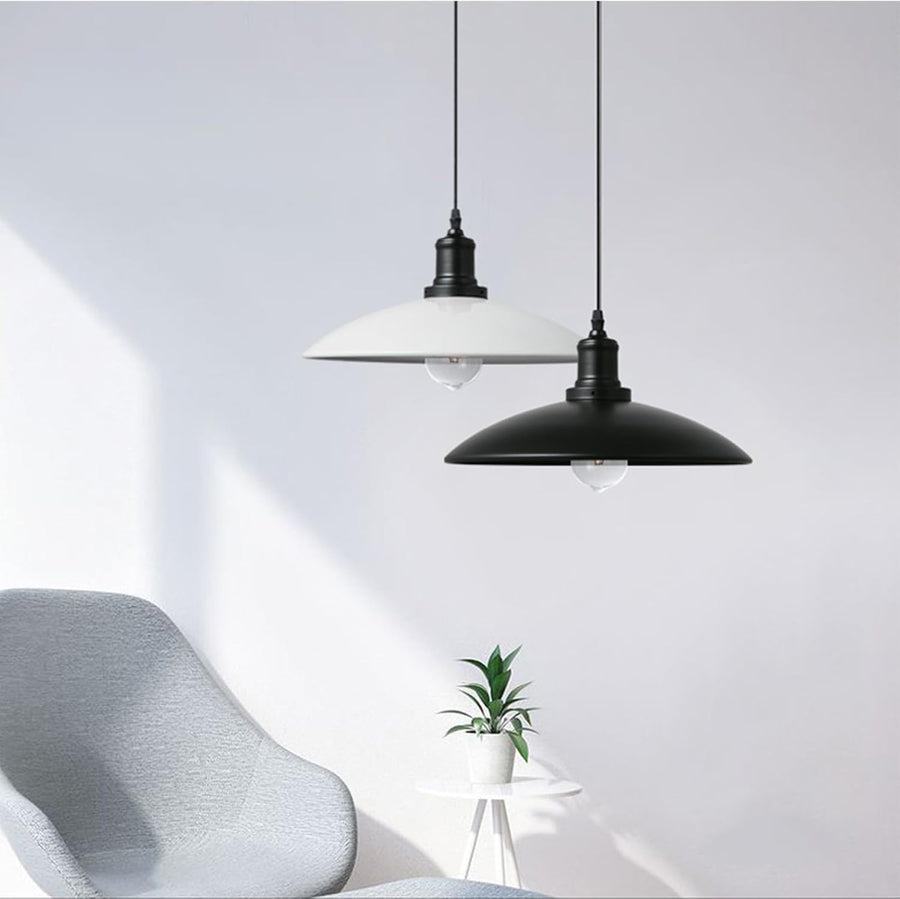 Lot de 2 Suspension Luminaire Industrielle Lustre Plafonnier Industrie Lampes E27 Corde Ajustable 32CM Lustre Noir et Blanc