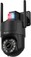 Caméra Surveillance 4K Extérieure avec Zoom Optique 5X, Vision Nocturne Couleur/IR Starlight 50m, Suivi Auto, Lumière Rouge-Bleue & Sirène, WiFi 5G/2,4G, App/PC, SD 256Go/FTP/NAS NOIR