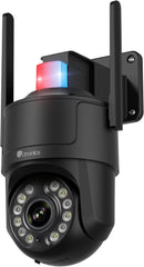 Caméra Surveillance 4K Extérieure avec Zoom Optique 5X, Vision Nocturne Couleur/IR Starlight 50m, Suivi Auto, Lumière Rouge-Bleue & Sirène, WiFi 5G/2,4G, App/PC, SD 256Go/FTP/NAS NOIR