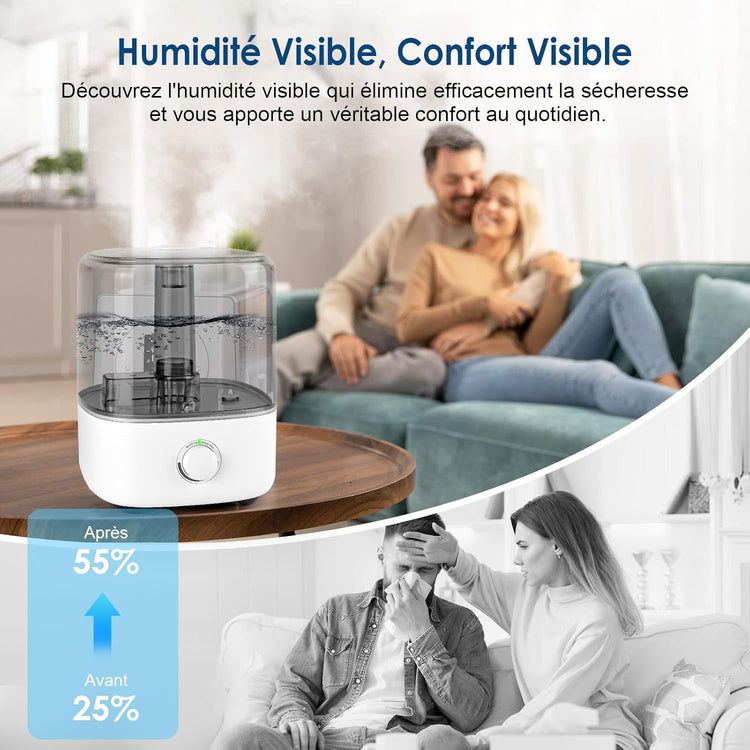 Humidificateur Air Grand Réservoir 5L 28dB Silencieux Arrêt Automatique sans BPA