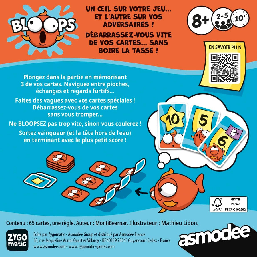 Asmodee - BLOOPS - Jeu de Cartes de Mémoire & Stratégie – Jeu d’Ambiance Famille et Enfants dès 8 Ans – Party Game Rapide & Fun pour Soirée – 10 Min - 2 à 5 Joueurs - Version Française