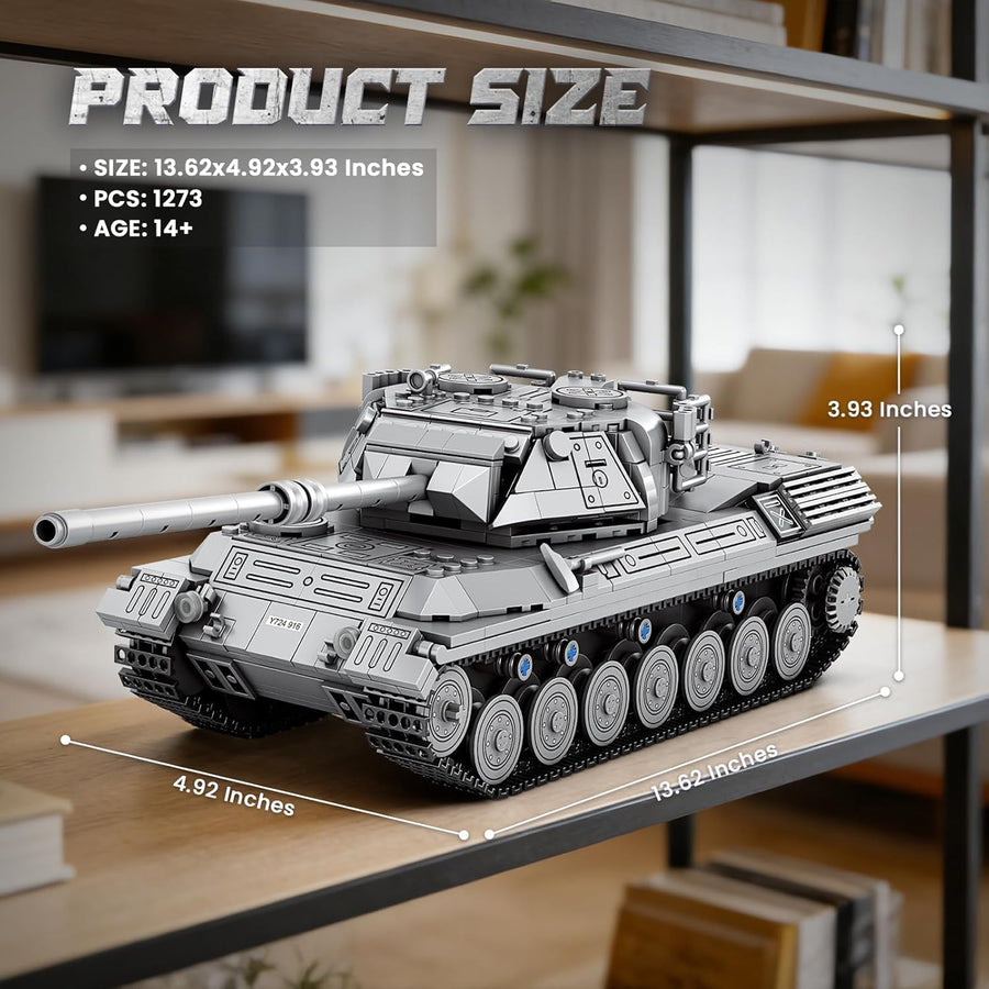 Jouet Construction Char Leopard 1 Militaire, Set de Construction 1:26 pour Adultes, Char de Combat Guerre Froide, Modèle Sous Licence World of Tanks, Cadeau pour Passionnés Militaires (1273 Pièces)