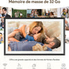 Cadre photo numérique WiFi de 15,6 pouces, cadre photo numérique intelligent, grande capacité de 32 Go, écran tactile HD IPS, rotation automatique, partagez des photos/vidéos instantanément