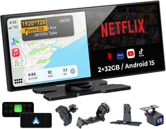 Écran CarPlay Portable 11,5” HD –Streaming Netflix/Youtube, CarPlay sans Fil & Android Auto, Bluetooth Double, Écran partagé, Caméra de Recul 1080P, Installation Facile sans Démontage