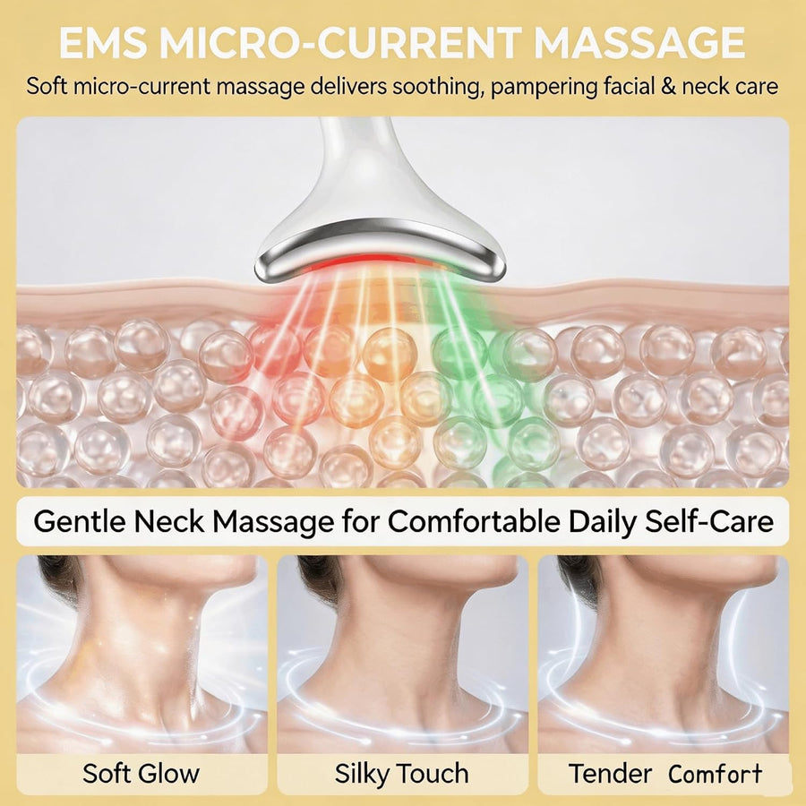 Masseur Visage EMS 7 Couleurs LED, Chaleur 45°C, 6 Modes 4 Intensités, Électrique pour Cou Visage Yeux, Rechargeable USB-C