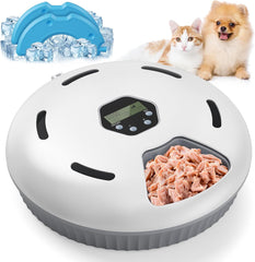 Distributeur automatique de nourriture humide pour chat avec refroidissement : distributeur automatique de nourriture humide pour chats, à piles - 6 repas pour animaux de compagnie