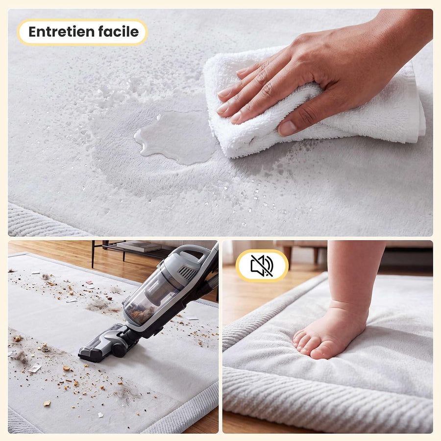 Tapis D’éveil Bébé Velours 120x170cm, Épais et Doux, 3,5cm Tapis Bébé Épais Tapis de Jeux Bébé avec Protection Anti-Choc Dessous Antidérapant, Oeko-Tex 100, Facile à Nettoyer,pour Jouer et Ramper, Gris
