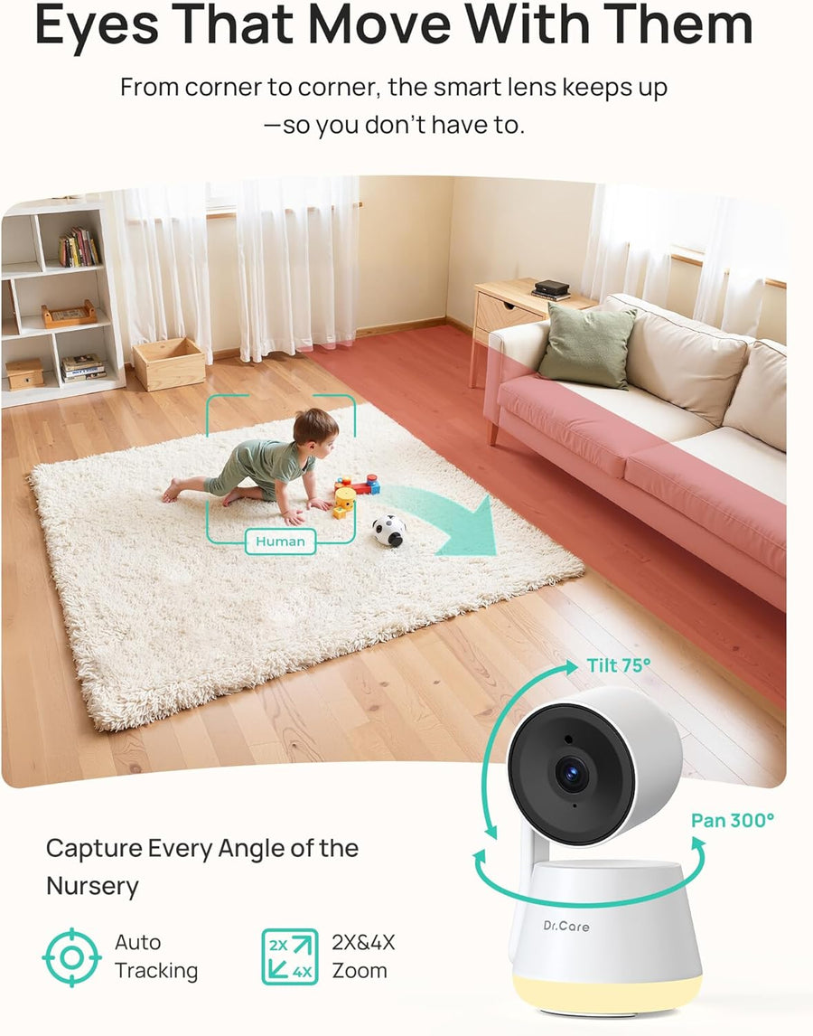 Babyphone Moniteur Bébé Intelligent WiFi 5,5" – Écran Partagé 1080P & Caméra 2K, Mode Confidentialité, Multi-Utilisateur, Batterie Amovible 5000mAh, Veilleuse RGB, Alerte Pleurs & Mouvements