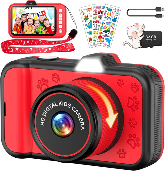 Appareil Photo Enfant Rechargeable Ecran LCD 3.5" Vidéo HD Carte SD 32Go ROUGE