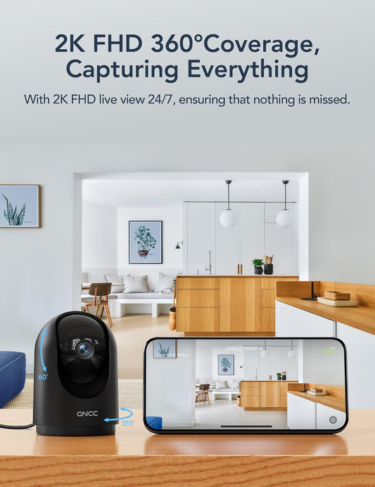 Caméra Surveillance WiFi Intérieure Caméra 360° Connectée Smartphone avec Détection Humaine AI Suivi Intelligent Sirène Audio Bidirectionnel NOIR