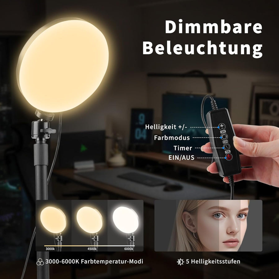 Lumière vidéo LED avec support pour téléphone portable, lampe vidéo avec 3 modes de couleur et 5 niveaux de luminosité, lumière clé alimentée par USB pour vidéoconférences