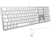 Clavier Filaire pour Mac, Câble de Clavier avec Double Port (Type C/USB), AZERTY Français pavé Numérique, Compatible avec Apple Mac Pro/Mini, MacBook Air/Neo, iMac Pro, Argent