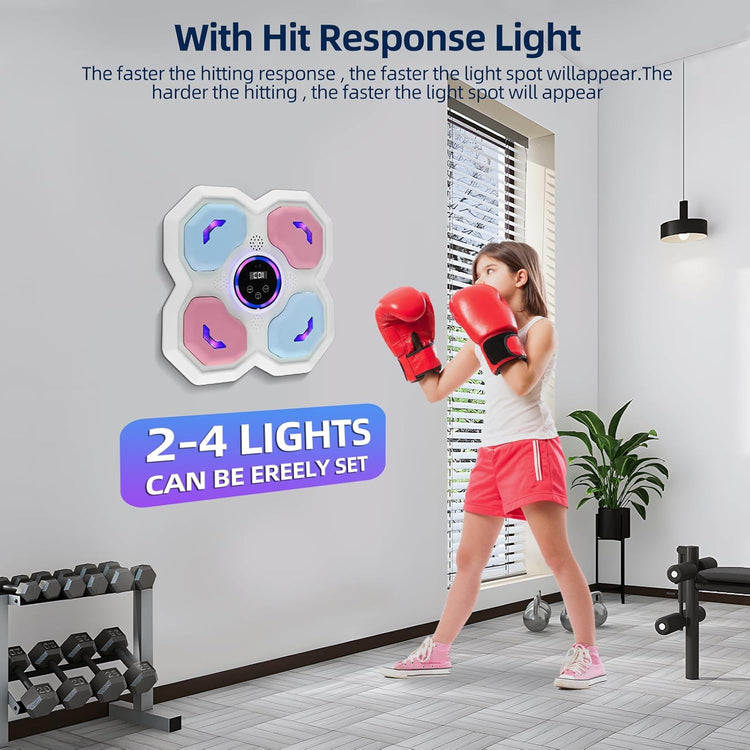 Machine Boxe Electronique Enfant Musique Bluetooth Support Mural avec Gants