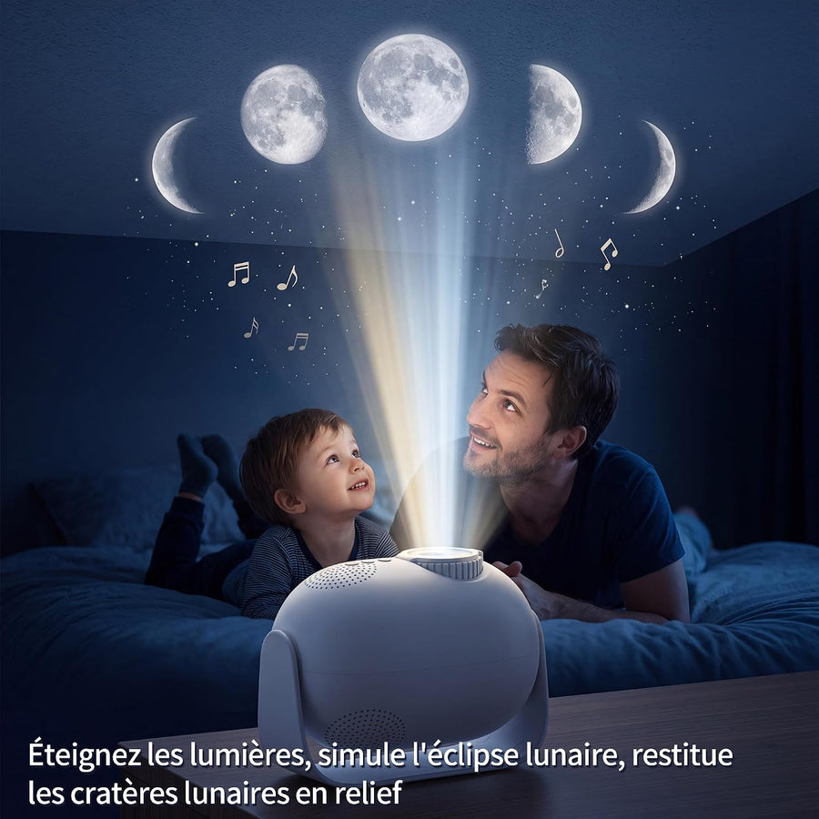 Projecteur 2-en-1 « Ciel étoilé et éclipse lunaire » et veilleuse, musique intégrée, lampe « Éclipse lunaire et galaxie » pour la décoration de la chambre d'enfant, détente avant le coucher, cadeaux d'anniversaire pour enfants
