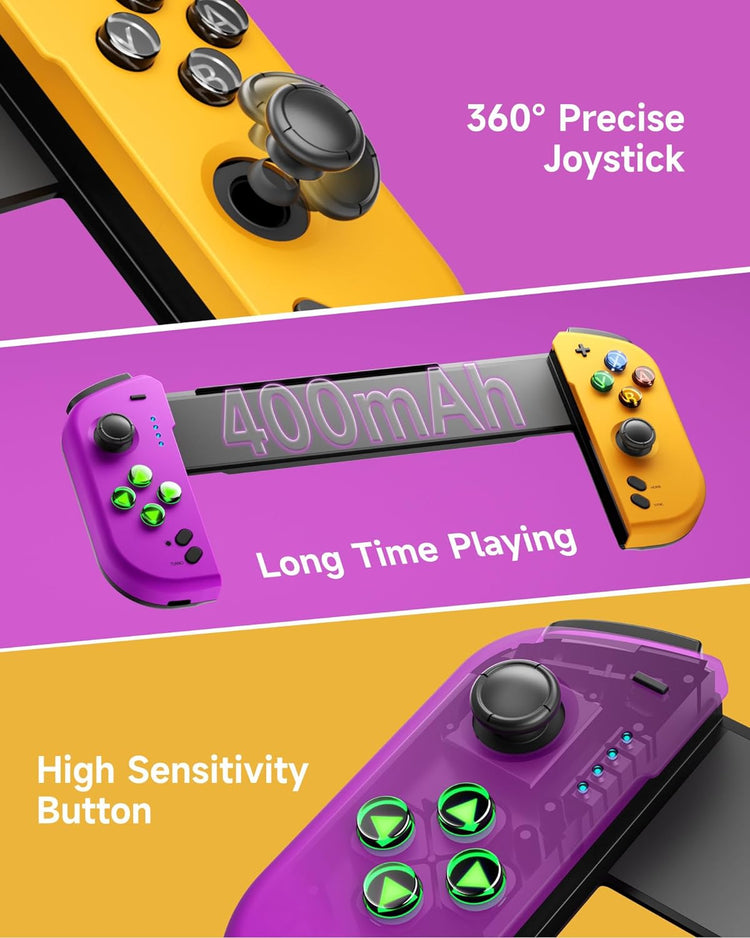 Manette Switch Poignée Étendu Joy-Cons Sans Fil Contrôleur Manette L/R VIOLET/JAUNE