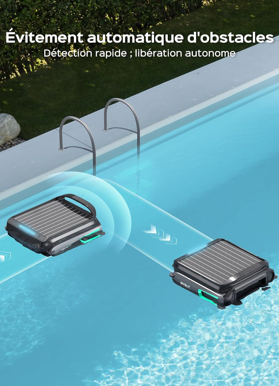Skimmer WYBOT F1 Piscine Hors Sol Double Énergie (Solaire + Batterie), Nettoie La Surface De L’Eau, Pilotage par App, Fonctionne 24h/24, pour Toutes Piscines – Robot Piscine sans Fil