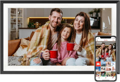 Cadre photo numérique WiFi de 15,6 pouces, cadre photo numérique intelligent, grande capacité de 32 Go, écran tactile HD IPS, rotation automatique, partagez des photos/vidéos instantanément