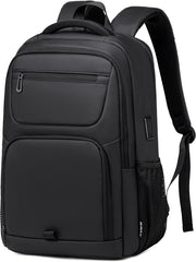 Sac à dos pour ordinateur portable de voyage pour hommes et femmes - 35 l - Noir - Avec port de charge USB - Étanque pour ordinateur portable de 15,6 po, tablette, ordinateur