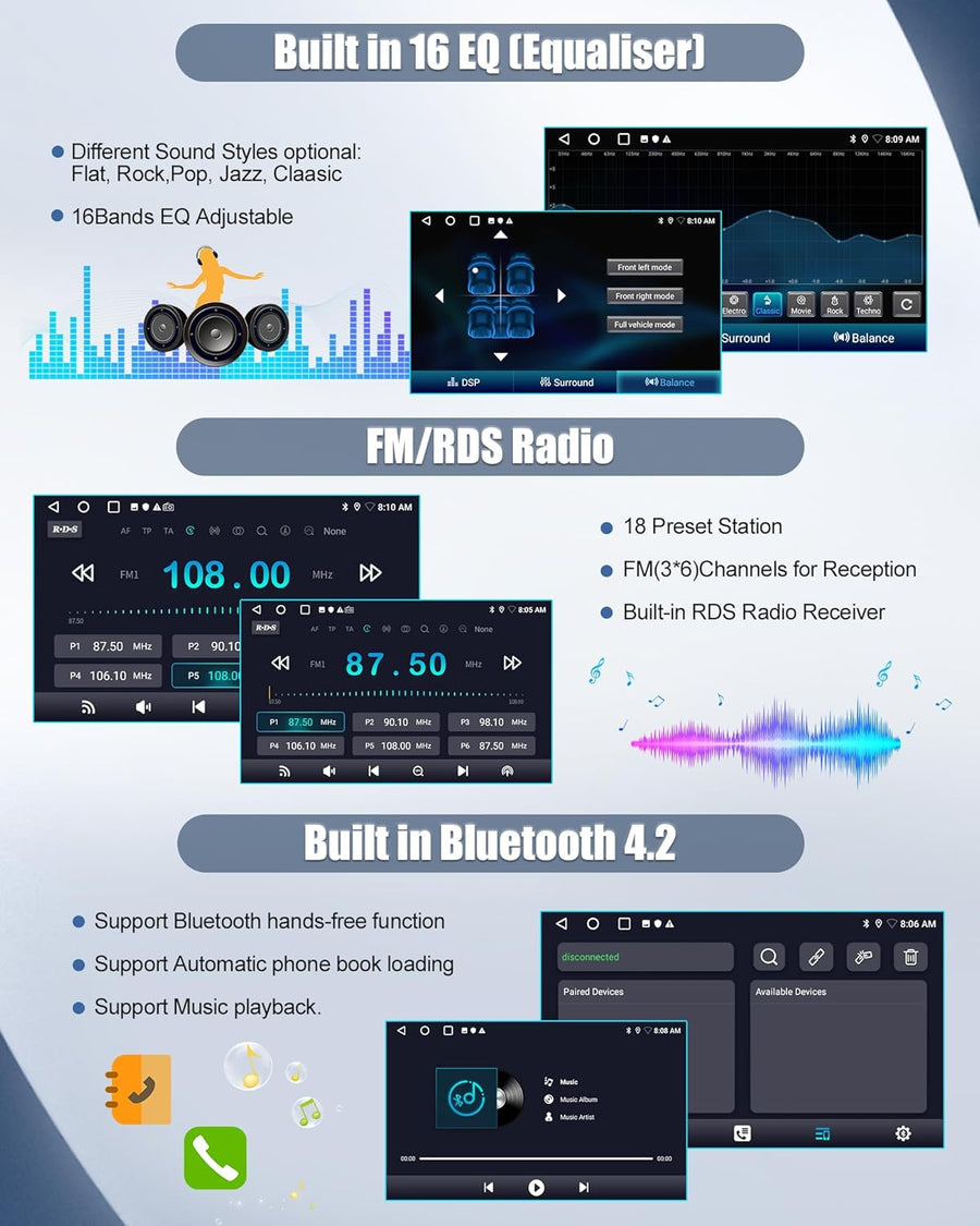 Autoradio Android 13 2G+64Gpour Renault Clio 3th 2005-2017 avec Carplay/Android Auto/Mirrorlink, écran Tactile capacitif 9 Pouces avec WiFi GPS Bluetooth FM/RDS EQ