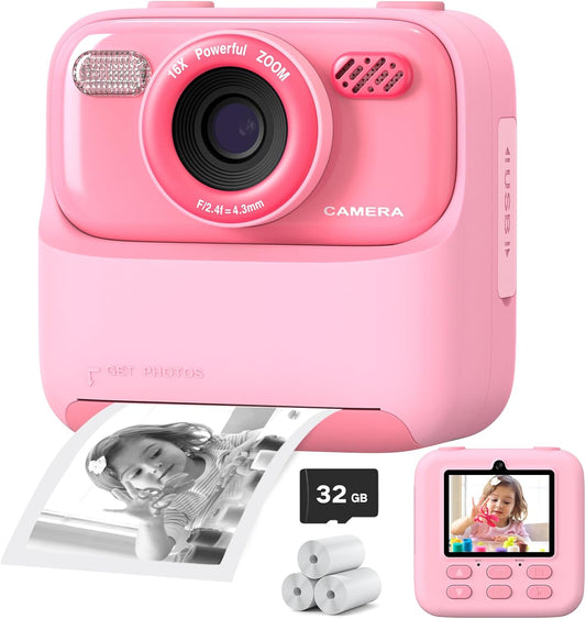 Appareil Photo Enfant Rechargeable Polaroid Ecran LCD 2.4" Vidéo HD Carte SD 32Go ROSE