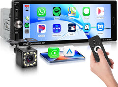 Autoradio 1DIN avec Wireless CarPlay & Android Auto,Autoradio 1 Din avec 6.9 Pouces IPS Touchscreen Mains Libres Bluetooth FM EQ Type-C USB Commande au Volant Caméra Recul Microphone