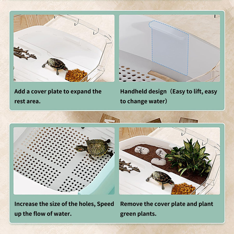 Aquarium pour Tortue PC 46x28x14cm, Petit Aquarium pour Tortues juvéniles, Design Polyvalent pour crabes, Poissons, Tortues