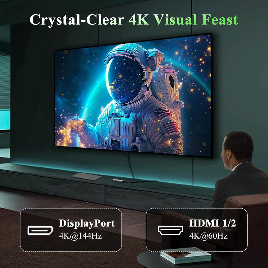 Station d'accueil USB C à Triple écran pour HP, Lenovo et Dell, Station d'accueil Minthouz 12 en 1 avec Double HDMI+DP 4K, PD 100 W, Adaptateur multiport 4*USB Ethernet/SD/TF/3,5mm