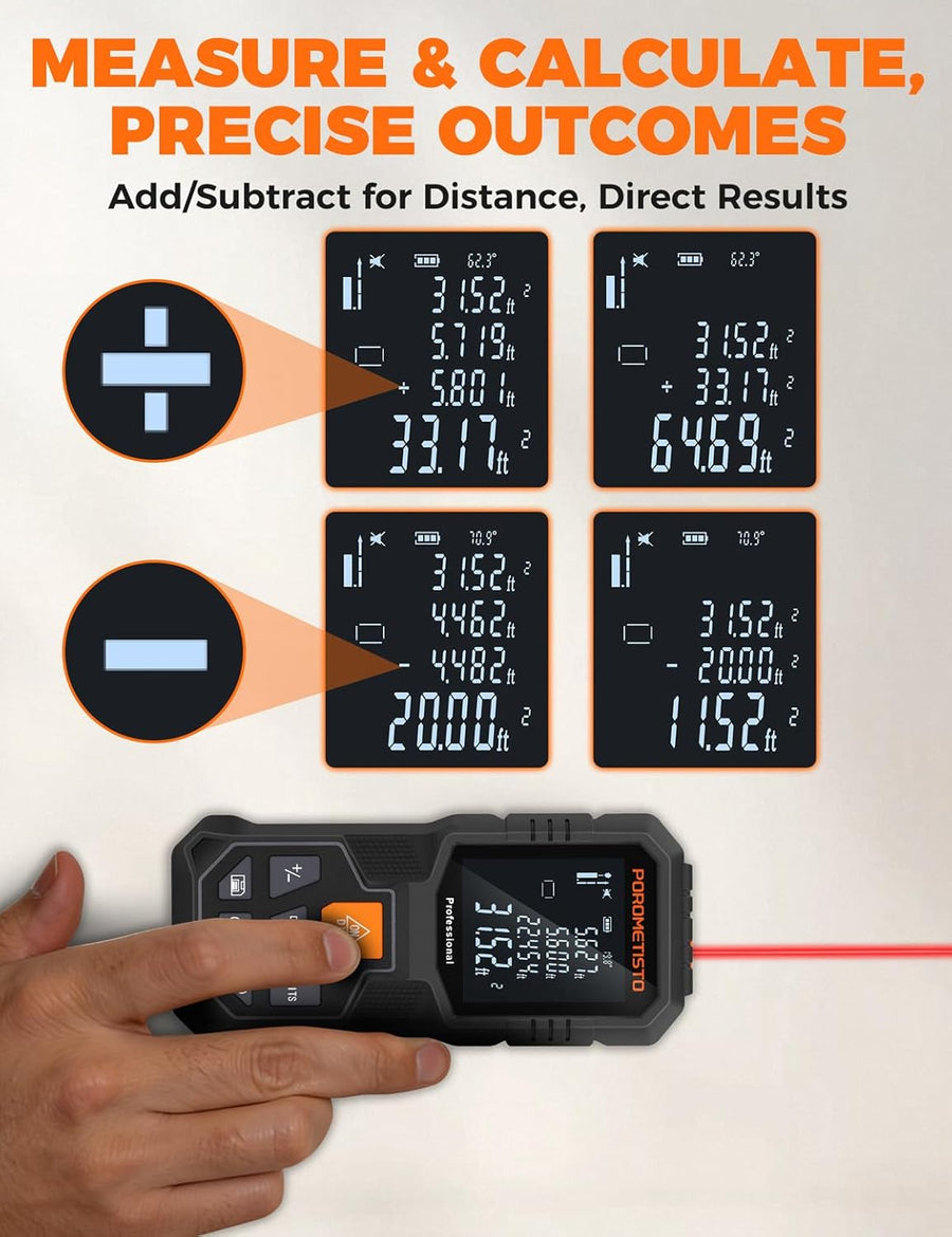 Télémètre Laser 50m : Angle, Longueur, Surface, Volume, Pythagore, Addition/soustraction; Filetage Laiton 1/4; Ergonomique
