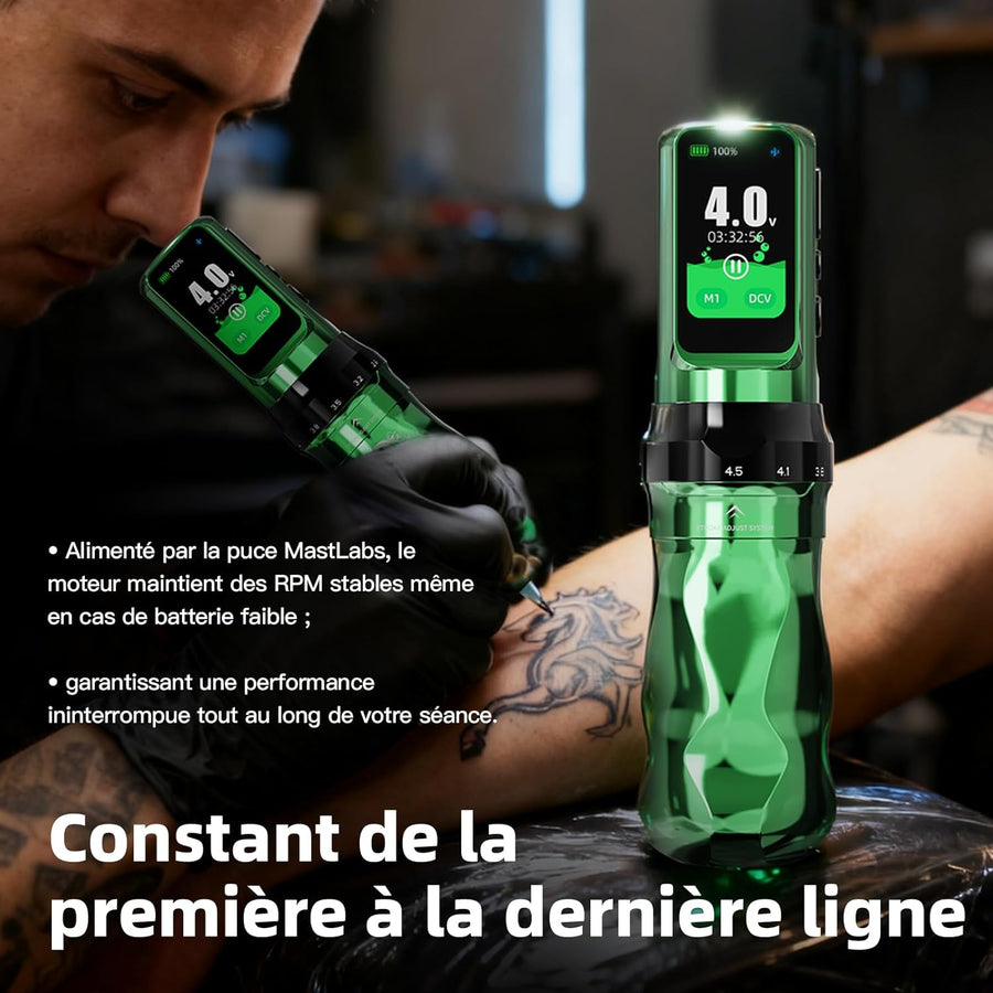 Machine à Tatouer Stylo Fold Pro Year of the Horse Edition Sans Fil Moteur par Mcore-C4,2.5-4.5mm 7 Courses Réglable pour Lignage, Ombrage, Travail de Tatouage