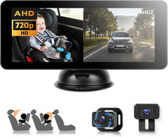 Double caméra de voiture pour bébé enfants avec écran partagé de 6,86 pouces HD 720P avec caméra de recul,vision nocturne 360°,caméra de sécurité pour siège de voiture,support à ventouse
