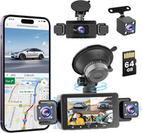 Dashcam Voiture Avant Arrière 1080P, 5GHz WiFi Caméra Embarquée Voiture avec Carte SD 64G, Écran IPS de 3″, Vision Nocturne, Capteur G, Enregistrement en Boucle, Grand Angle 170°