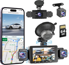 Dashcam Voiture Avant Arrière 1080P, 5GHz WiFi Caméra Embarquée Voiture avec Carte SD 64G, Écran IPS de 3″, Vision Nocturne, Capteur G, Enregistrement en Boucle, Grand Angle 170°