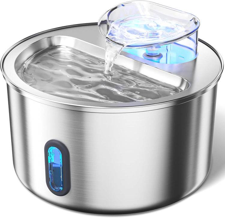 Fontaine Eau 3.5L INOX Silencieuse Automatique Fenêtre Transparente Passe au Lave-Vaisselle 3 Filtre Inclus ARGENT