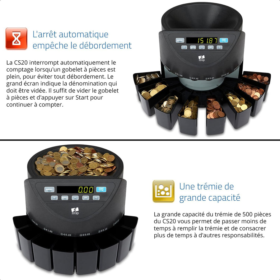 Compteuse et Trieuse Automatique de Pièces EURO - Vitesse de Comptage : 220 Pièces/Minute, Comptage par Lots