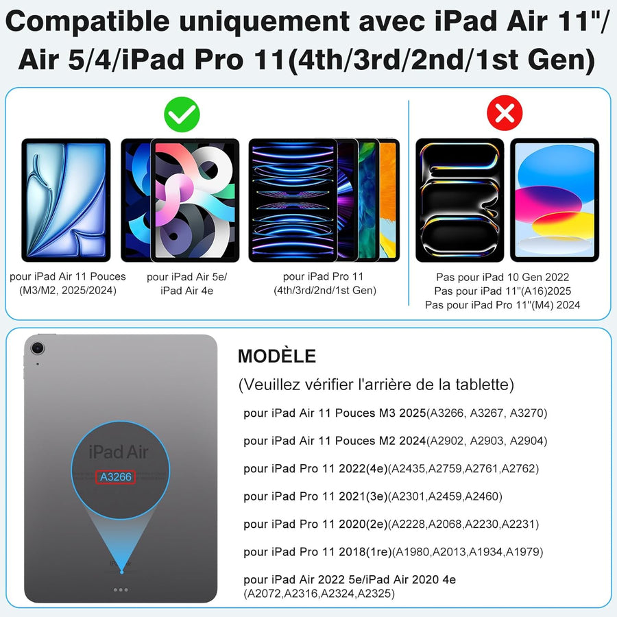 Clavier pour iPad Air 11 (M3/M2, 2025/2024)/Air 5/4 AZERTY ISO-FR, Magic Keyboard pour iPad Pro 11" (4/3/2/1 Gen) avec Pavé Tactile Pleine Surface, Rétroéclairé Réglable
