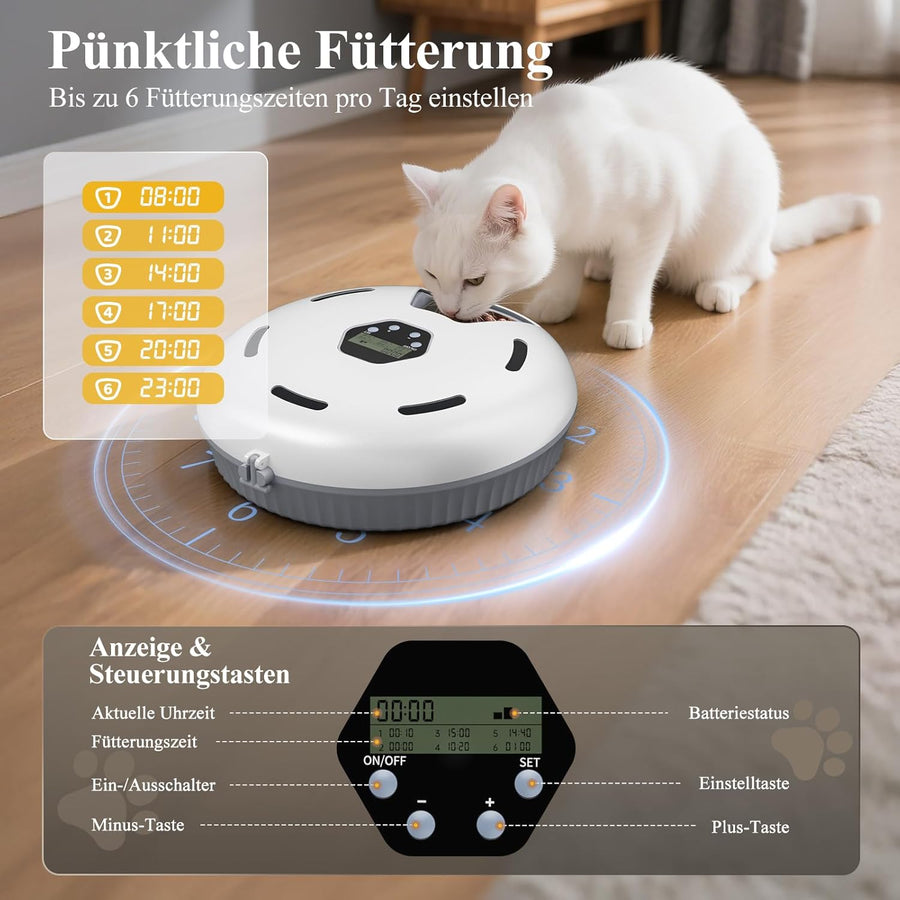 Distributeur automatique de nourriture humide pour chat avec refroidissement : distributeur automatique de nourriture humide pour chats, à piles - 6 repas pour animaux de compagnie