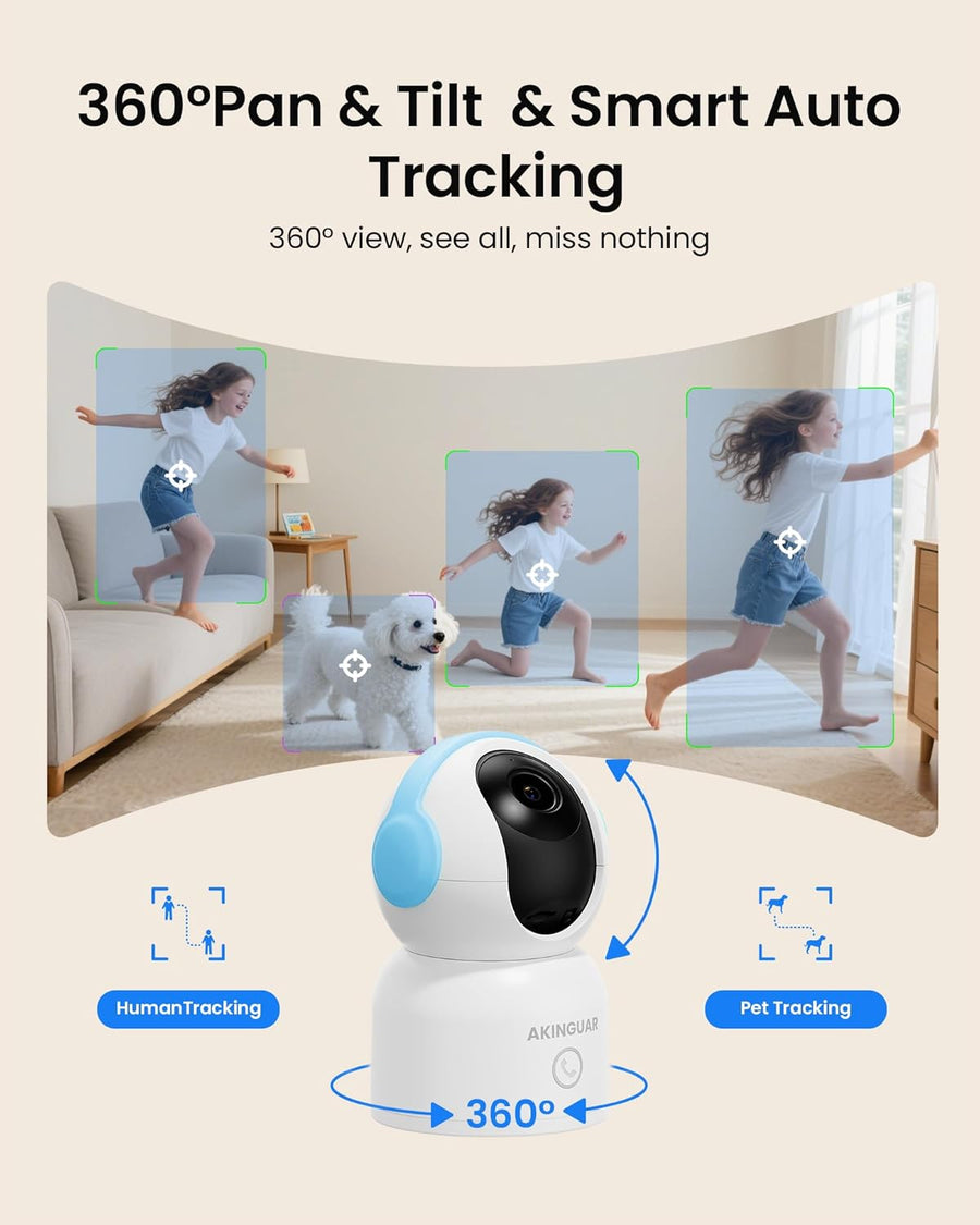 Caméra Surveillance 4K 8MP WiFi Intérieure, 2,4G/5GHz 360° IP Caméra Bébé, Détection de Personne/Animaux/Pleurs, Audio Bidirectionnel, Vision Nocturne, avec Carte Mémoire 64Go