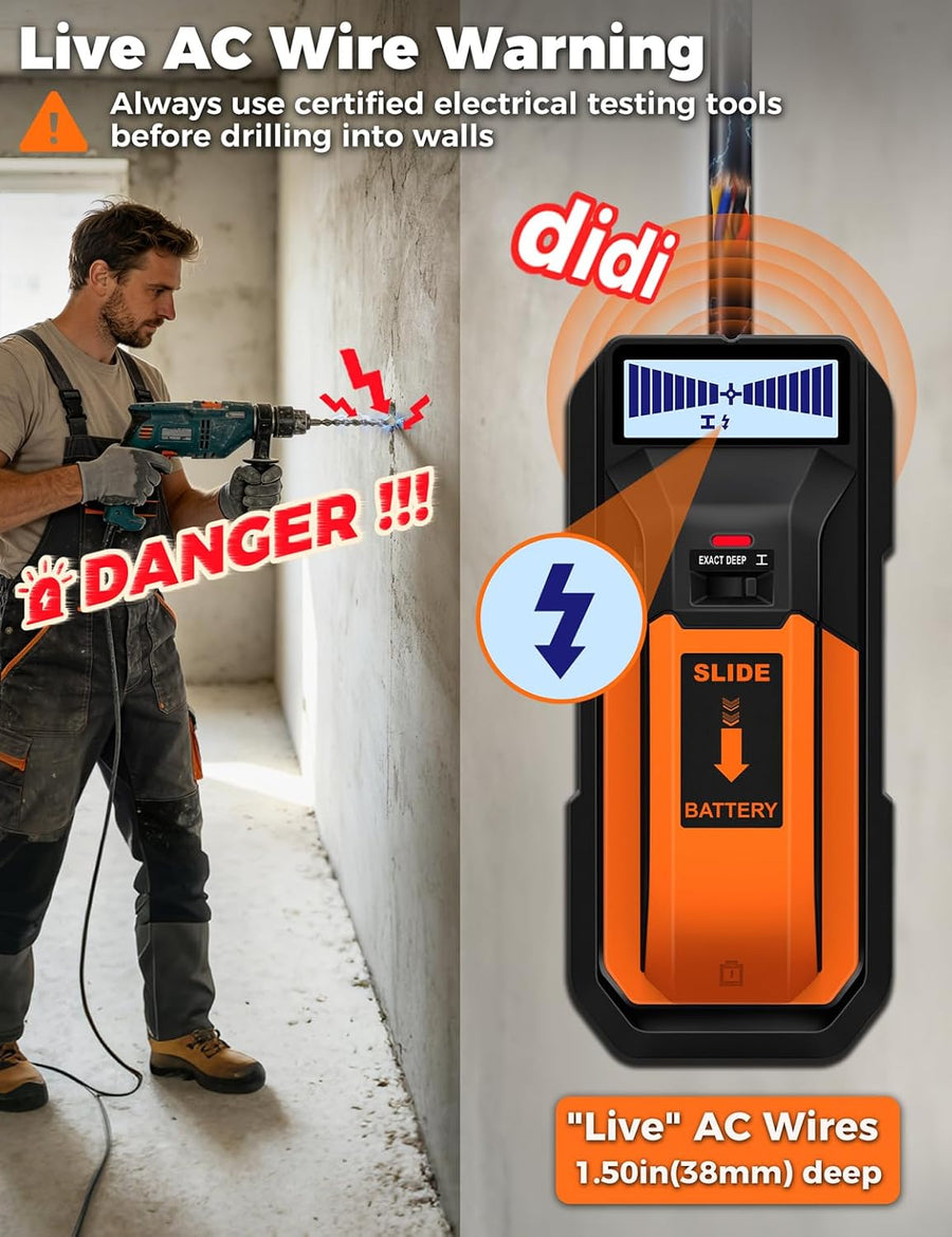 Détecteur de Murs Tout-en-Un Détecteur de montants et de fils électriques pour placo, bois, murs plâtrés, métal, fil AC, aimant, solives, tuyaux