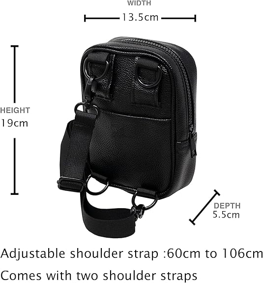 Sacoche Bandoulière Cuir Sacoche Homme et Femme Sacs à Bandoulière Petit Shoulder Bag Crossbody NOIR