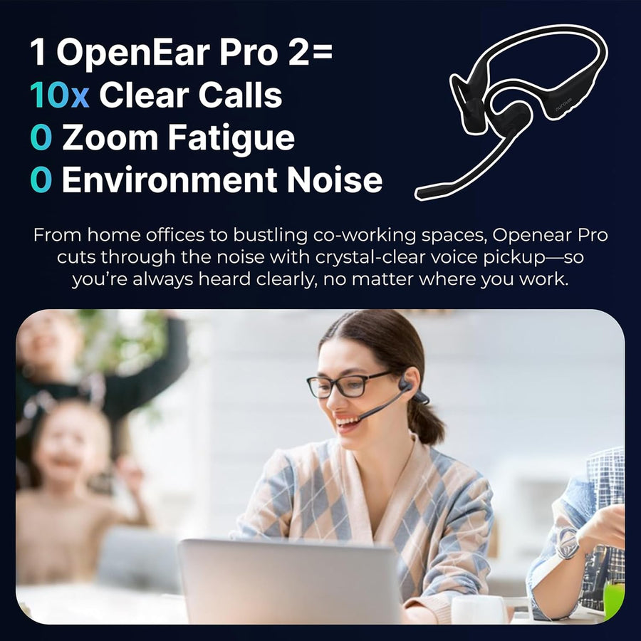 OpenEar Pro 2 Casque Bluetooth sans Fil avec Micro, Antibruit pour Les Appels, Connexion Multipoint Bluetooth 5.4,15H Oreilles Libres Confort Écouteurs sans Fil