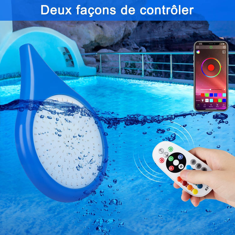 Eclairage Piscine LED 25W Lampe Piscine Etanche IP68 Minuterie Télécommande et APP Cable 11m