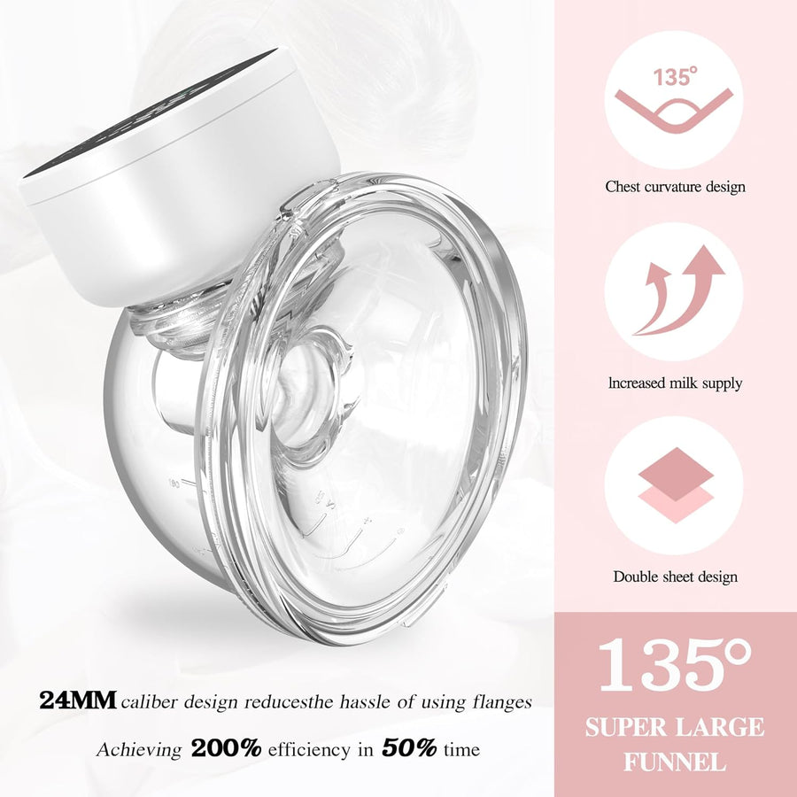 Tire Lait Electrique main Libre, Grand Angle 135° Double Paquet Tire Lait Portable Electrique, Silencieux, Écran LED, Rechargeable