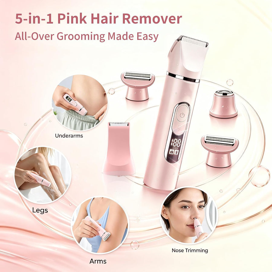 Tondeuse de bikini électrique 5 en 1, étanche IPX7 epilateur electrique femme les aisselles, les jambes, les bras et le maillot