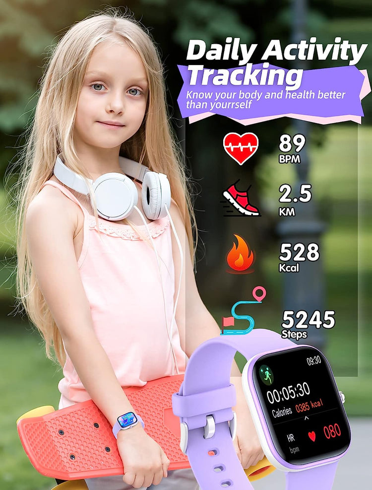 Montre Connectée Enfant Ecran 1,5 Pouces Montre Intelligente Etanche IP68 Mode Sportif VIOLET