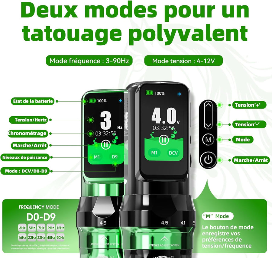 Machine à Tatouer Stylo Fold Pro Year of the Horse Edition Sans Fil Moteur par Mcore-C4,2.5-4.5mm 7 Courses Réglable pour Lignage, Ombrage, Travail de Tatouage